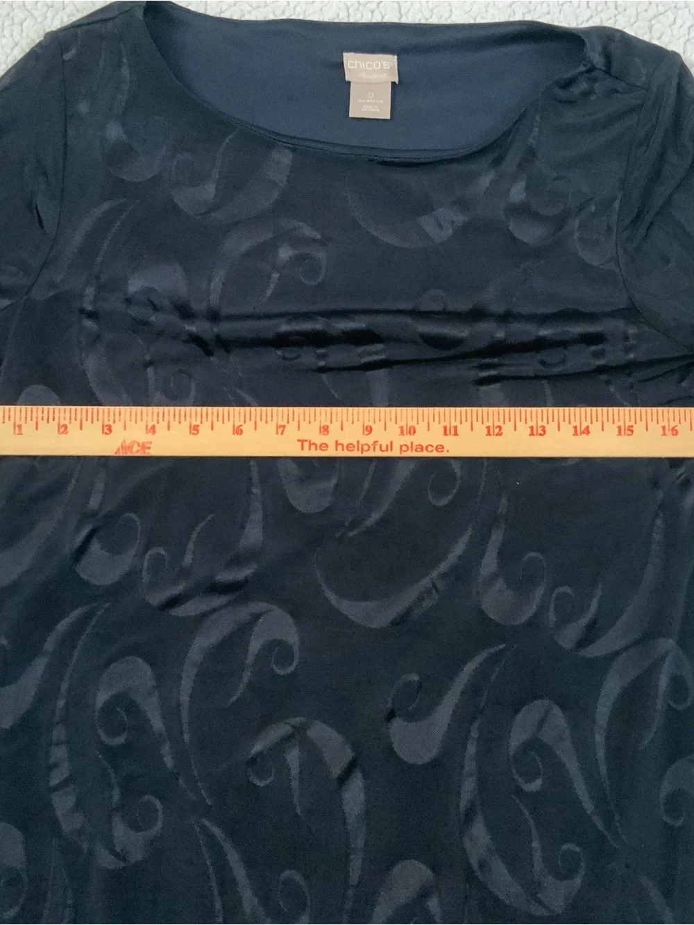 Chico’s Liquid Knit 3/4 Sleeve Tunic Top Black Size Small 4/6 Stretch Side Slit